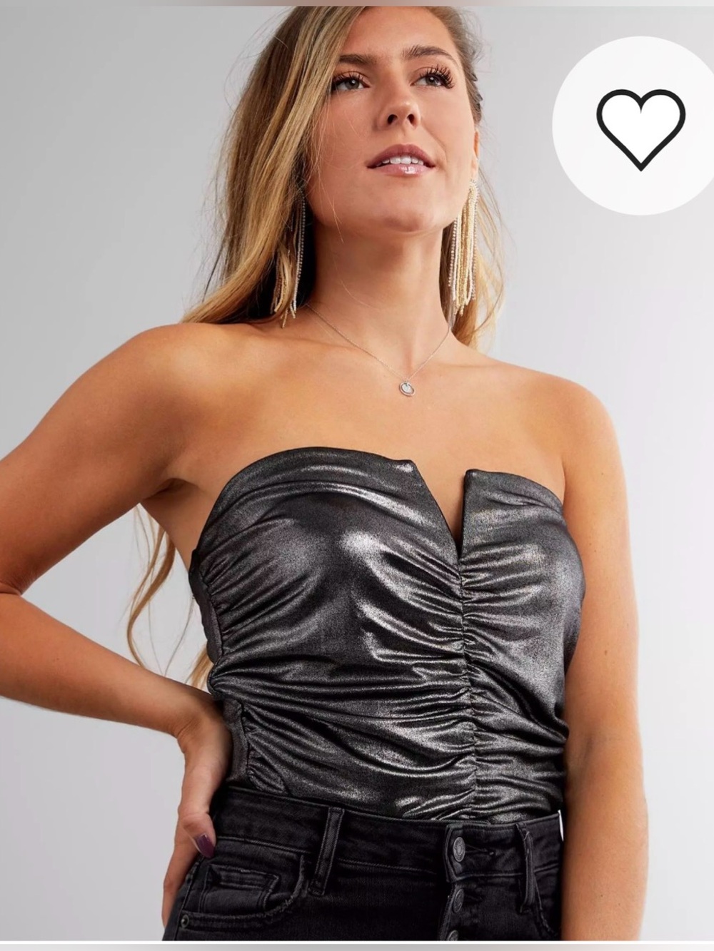 Daytrip Metallic Black Ruched Strapless Crop Top